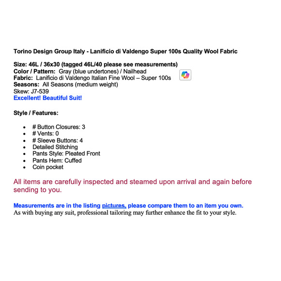 Custom Italian Designer Mens Suit 46L 36x30 Gray Wool Super 100s Luxury - Picture 2 of 16